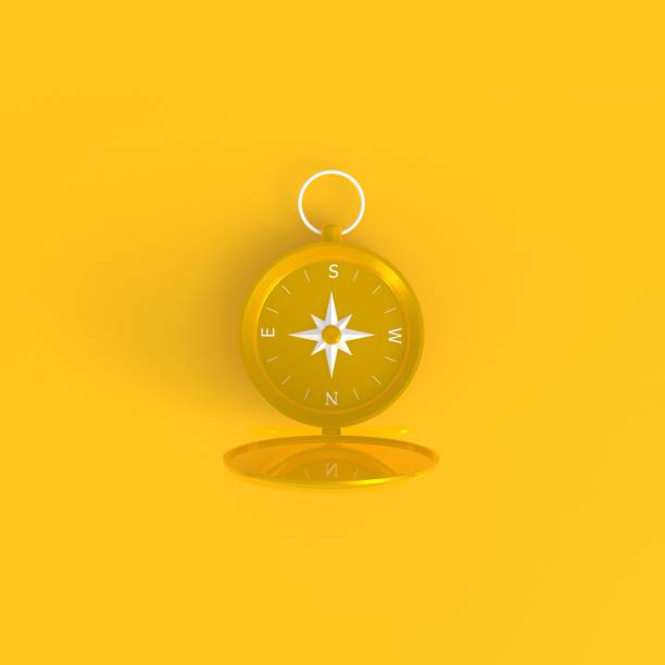 Compass abstract minimal yellow background, Travel concept, 3d rendering stock photo