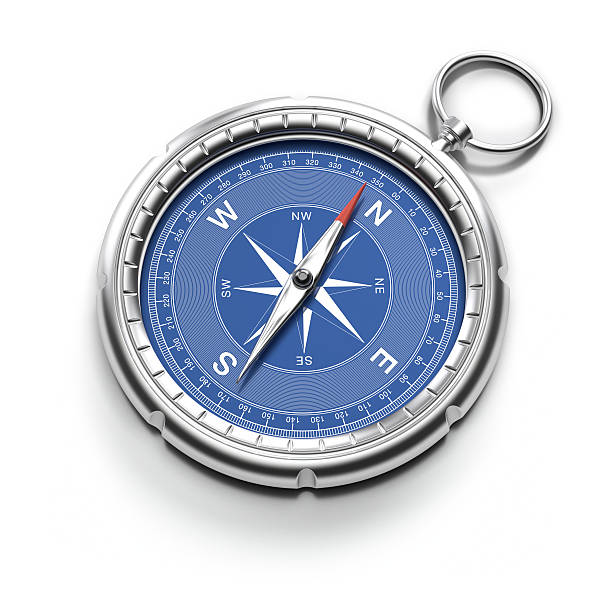 Compass pointing to North with clipping path Contemporary compass with needle pointing to North with rose wind in the face. west direction stock pictures, royalty-free photos & images
