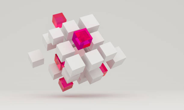 composition with 3d cubes - planear obras vermelho imagens e fotografias de stock