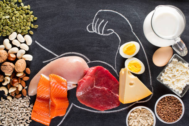 Composition with high protein food. stock photo