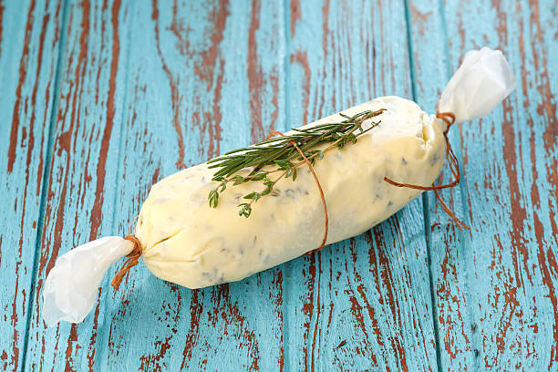 compound butter ingredients herb thyme rosemary garlic fresh stock photo