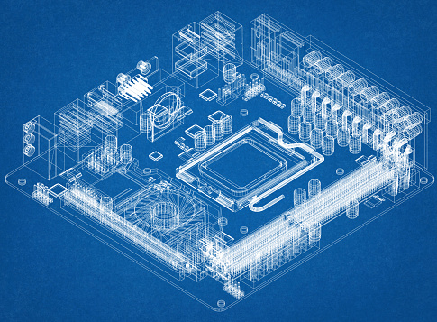 Computer Motherboard Architect Blueprint Stock Photo - Download Image