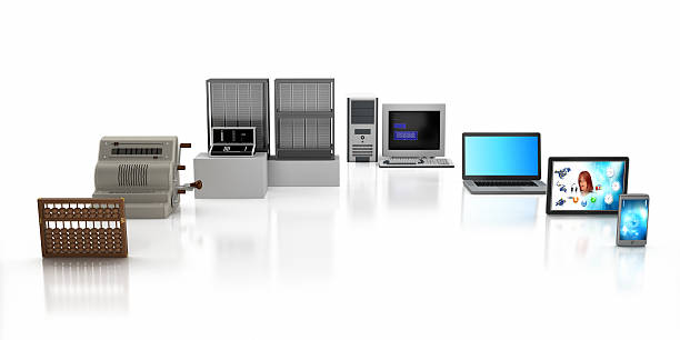 Computer timeline "Timeline of computers: from abacus, to calculator, first example of computers, modern computers and smart phones" history stock pictures, royalty-free photos & images