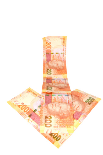 concept arrow of South African rand depreciating