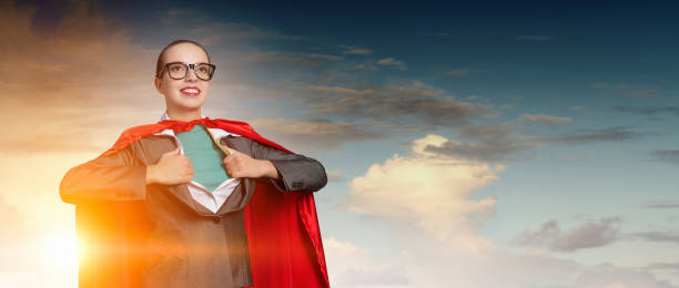 Concept of be super in business . Mixed media stock photo