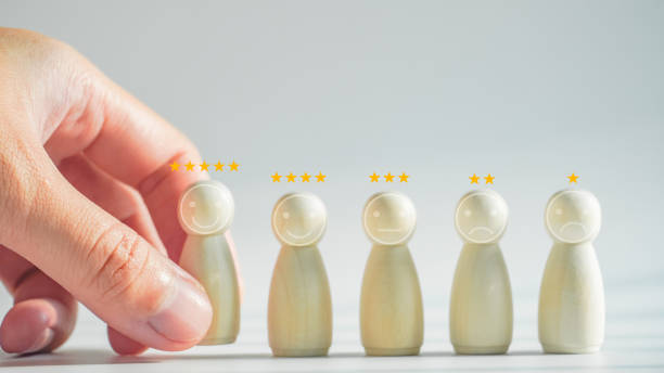 Concept of customer review satisfaction feedback survey concept, rating service experience on online application. stock photo
