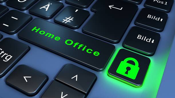 Concept of data security. Work from a home office. stock photo