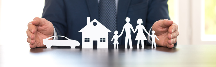Concept Of Family Home And Car Insurance Stock Photo - Download Image