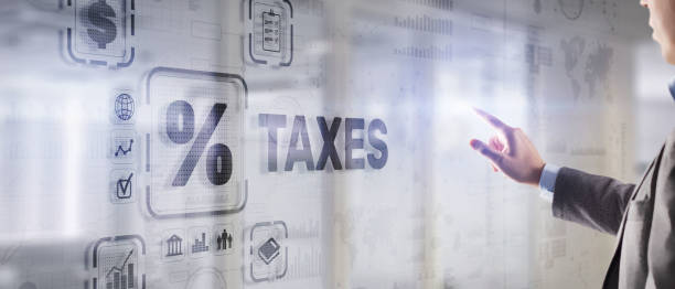 concepto de impuestos pagados por particulares y empresas como el IVA, el impuesto sobre la renta y el impuesto sobre la propiedad. contexto de su negocio - colección de fotos e imágenes del IVA
