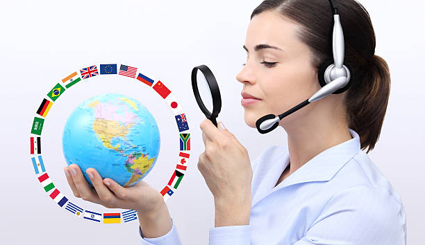 concept search, customer service operator woman with headset  Translation services stock pictures, royalty-free photos & images