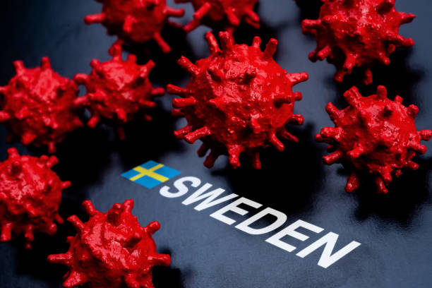 Concept Sweden attacked by an Coronavirus army troop Coronavirus Outbreak and Public Health Risk Disease, Lockdown and Quarantine, State Of Emergency Concepts swedish flag photos stock pictures, royalty-free photos & images