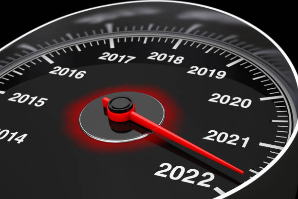 Conceptual 2022 New Year Speedometer. 3d Rendering stock photo