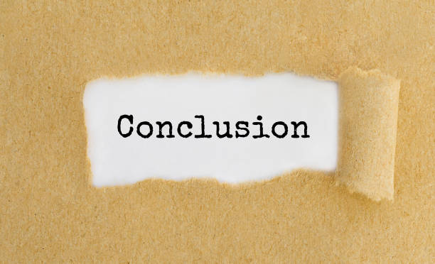 Conclusion appearing behind ripped brown paper. stock photo