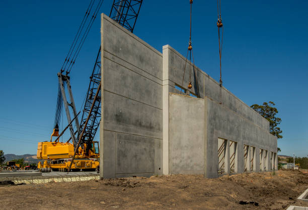 Concrete Tilt-up Construction with Crane stock photo