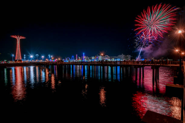 Coney Island Fireworks stock photo