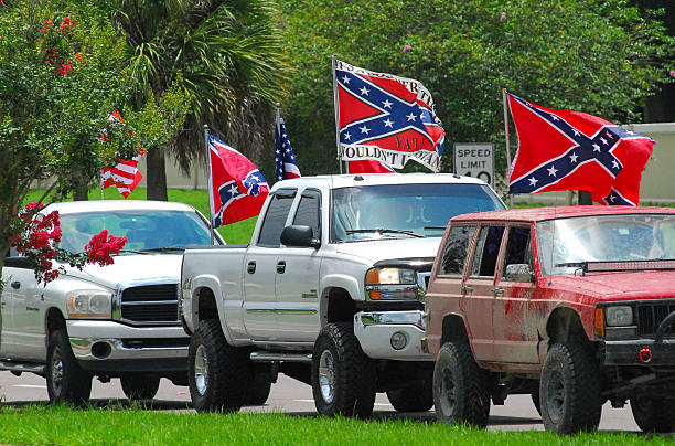 Confederate Flags and Pickup Trucks stock photo