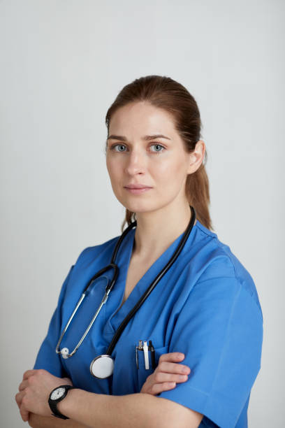 A confident female doctor formal portrait. stock photo