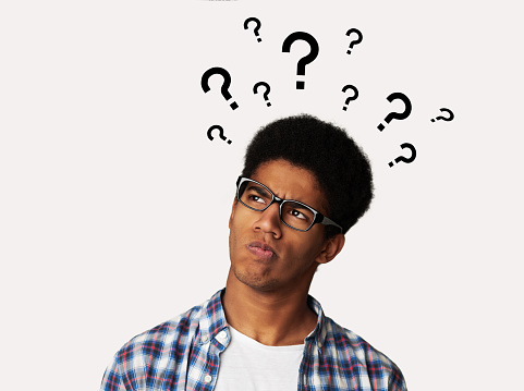 Confused Afro Guy Has Too Many Questions Stock Photo - Download Image Now -  Contemplation, Confusion, Uncertainty - iStock