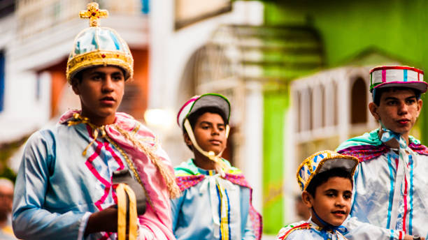 Congada of Ilhabela - tradidional folk festival in Brazil stock photo