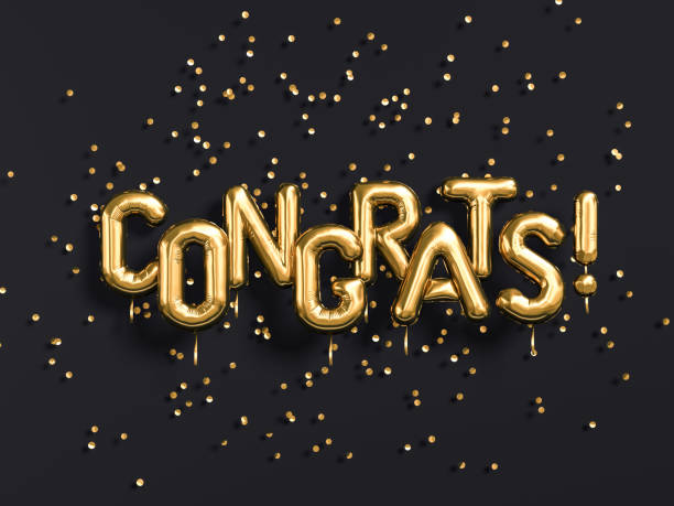 Congrats text with golden confetti. Congrats text with golden confetti. Congratulations banner. 3d rendering congratulations stock pictures, royalty-free photos & images