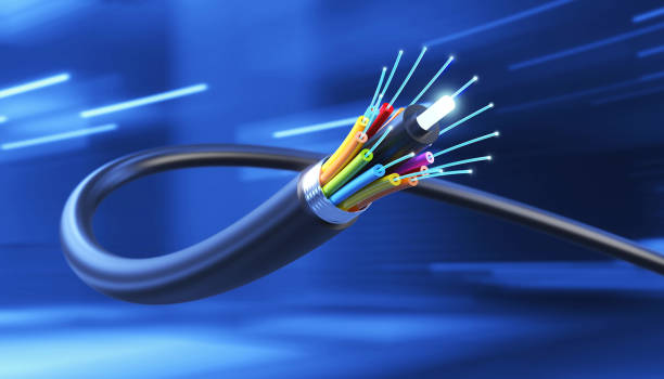 Connection of Optical fiber cable. Connection of Optical fiber cable, technology background, 3d illustration. cable stock pictures, royalty-free photos & images