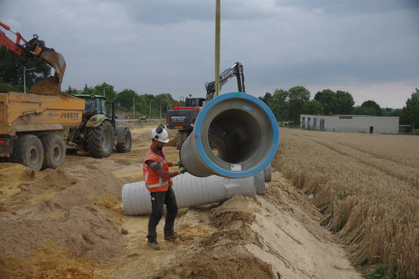 Construction a  new main sewage system stock photo