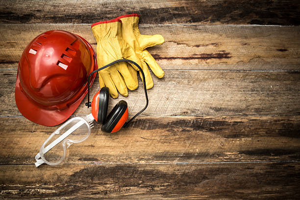 Construction background with protective workwear Construction protective equipment mining natural resources stock pictures, royalty-free photos & images