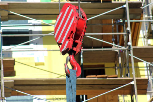 construction crane hook and crane box stock photo