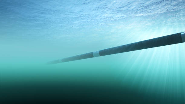 Construction of an underwater gas pipeline Construction of an underwater gas pipeline 3d illustration undersea stock pictures, royalty-free photos & images