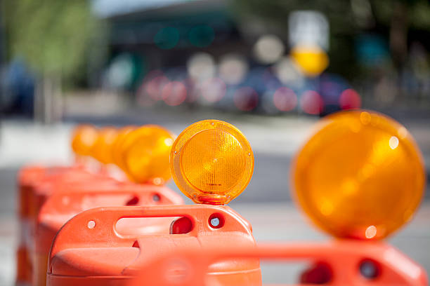 Construction Safety Barrier Barrels Road construction safety barrels construction barrier stock pictures, royalty-free photos & images
