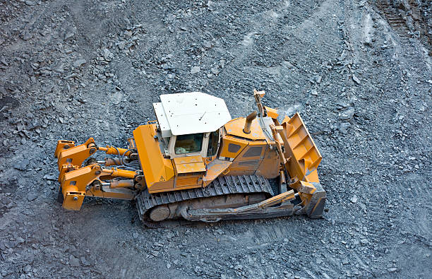 Construction Site, Bulldozer "Bulldozer at a construction site, taken from above" rock ripper stock pictures, royalty-free photos & images