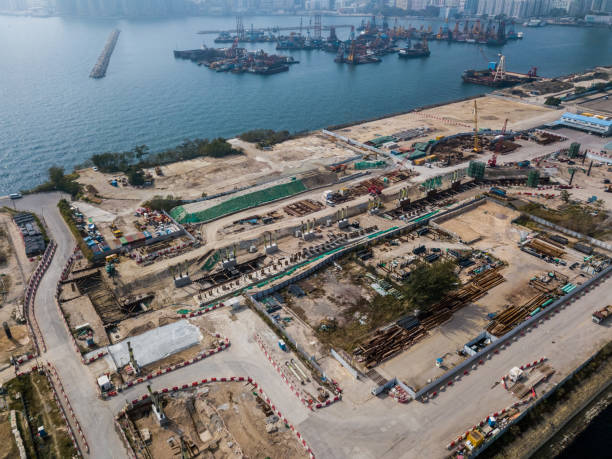 Construction site of Hong Kong from drone view stock photo