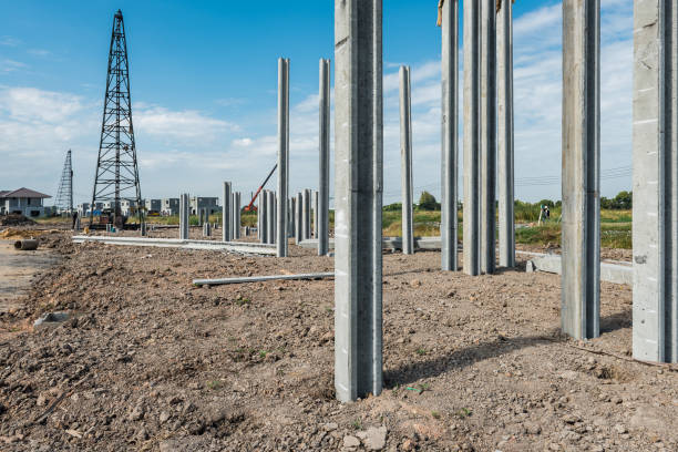 construction site with  precast concrete pile stock photo