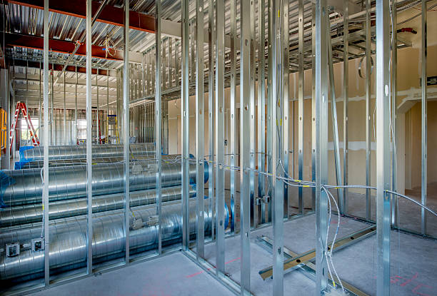 Construction Site with Steel Stud Framing stock photo