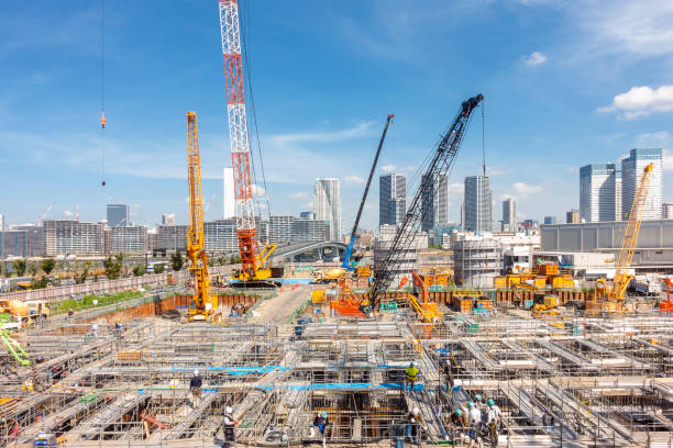 Construction site working in Japan stock photo