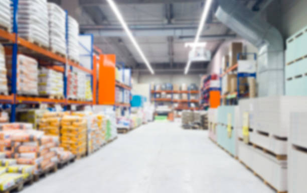 Construction store warehouse, abstract blur stock photo