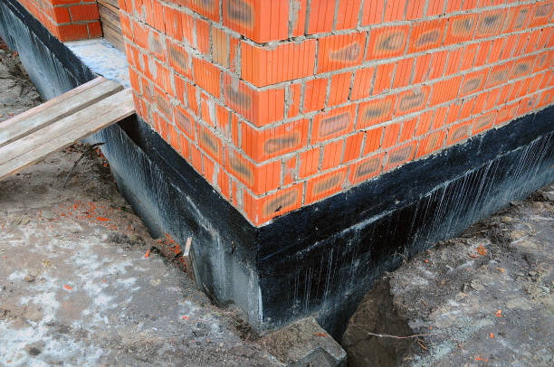Construction techniques for waterproofing basement and foundations. stock photo