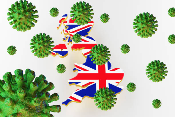 Contagious HIV AIDS, Flur or Coronavirus with Great Britain map. 3D rendering stock photo