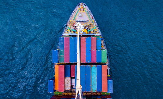 Container Ship from sky view.