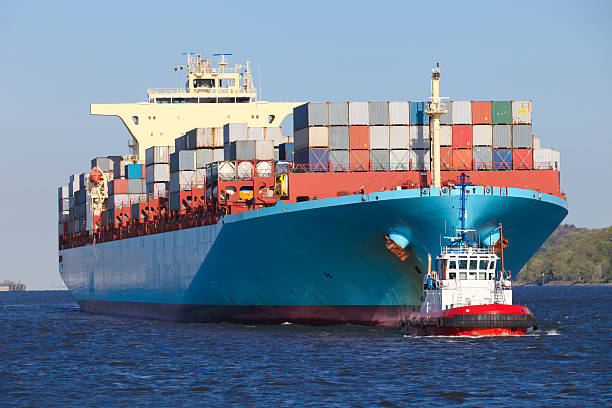 Container ship in Hamburg stock photo