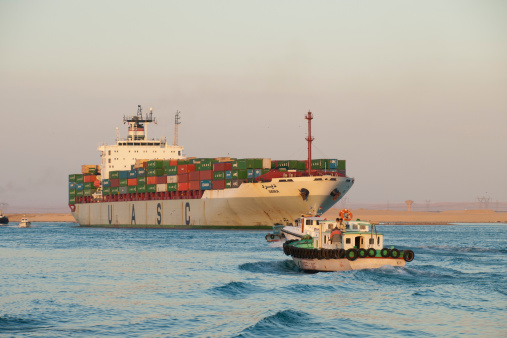 Container Ship Suez Canal In Egypt Stock Photo - Download Image Now - iStock