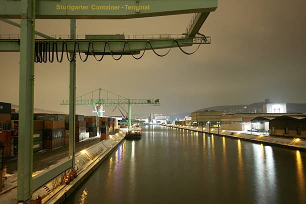 Container Terminal Stuttgart at night stock photo