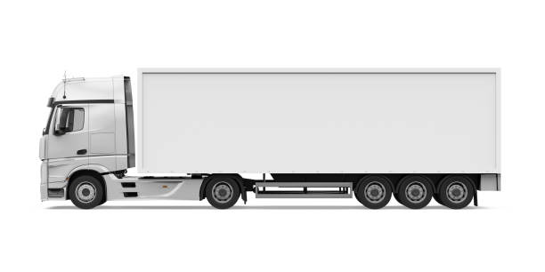 Container Truck Isolated Container Truck isolated on white background. 3D render semi truck side view stock pictures, royalty-free photos & images