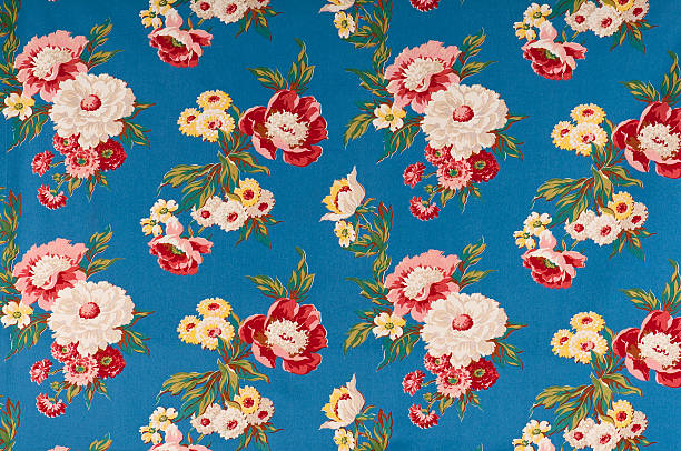 contemplation blue medium antique floral fabric - vintage pattern stockfoto's en -beelden