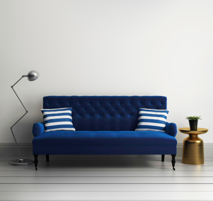  Contemporary  Elegant Luxury Blue Velvet  Sofa  Stock  Photo 