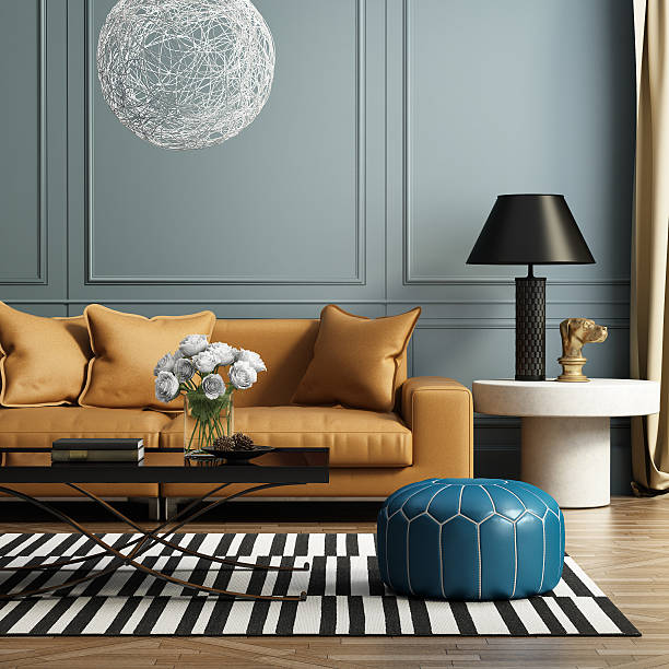 moderne elegante luxus-wohnzimmer - metallic look stock-fotos und bilder