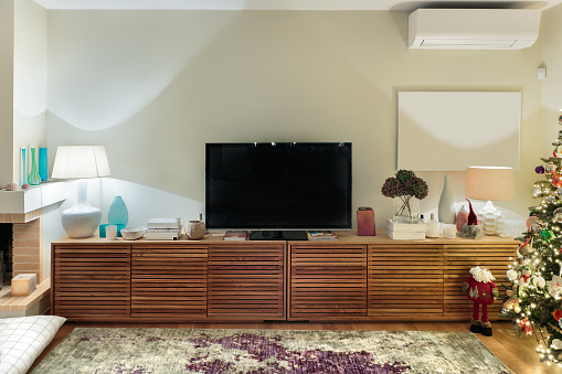 Contemporary Wooden Living Room Cabinet With Flat Tv Stock Photo Download Image Now Istock
