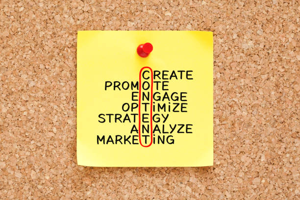 Content Marketing Strategy Crossword Concept On Sticky Note Content marketing strategy crossword concept handwritten on yellow sticky note pinned on cork bulletin board. content management system stock pictures, royalty-free photos & images