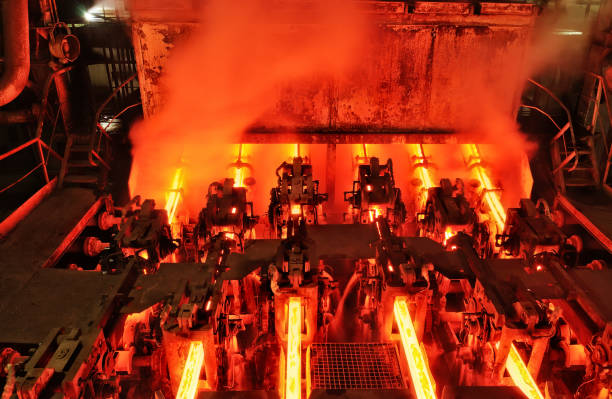 continuous casting machine at metallurgical plant stock photo