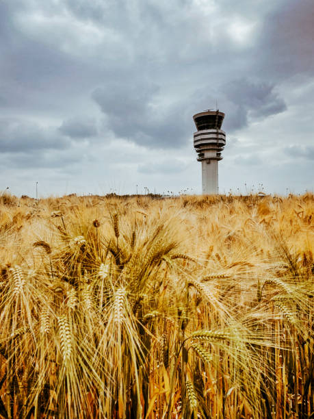 Control tower at Brussels Airport,Belgium stock photo